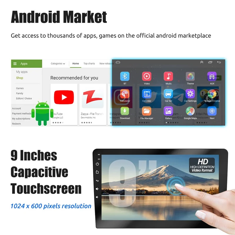R911B 1+32 ГБ 9-дюймовый экран с Android 15, беспроводной CarPlay, Android Auto, GPS-навигацией и камерой заднего вида с 12 светодиодами