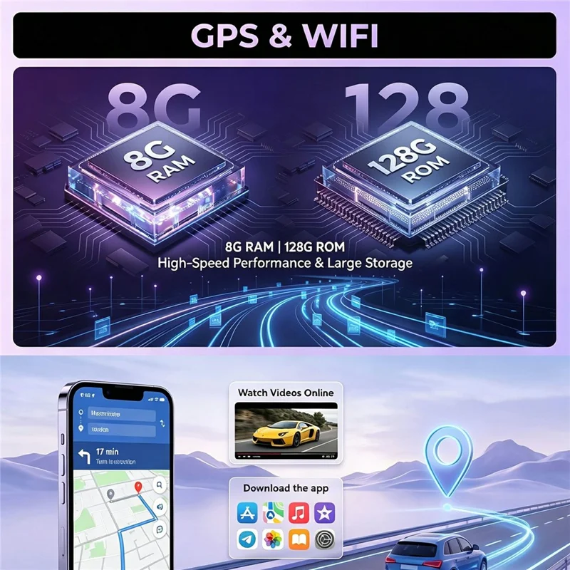 R915C 10.36 Inch 2K QLED 8+128GB Android 15 Wireless CarPlay GPS Car Stereo with 360 Degree Panoramic Camera - Black