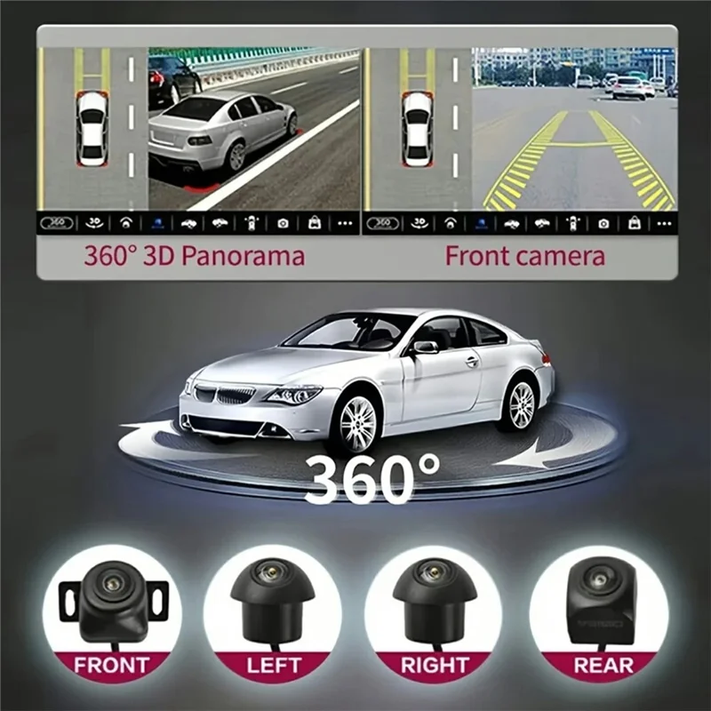 R915C 10.36 Inch 2K QLED 8+128GB Android 15 Wireless CarPlay GPS Car Stereo with 360 Degree Panoramic Camera - Black