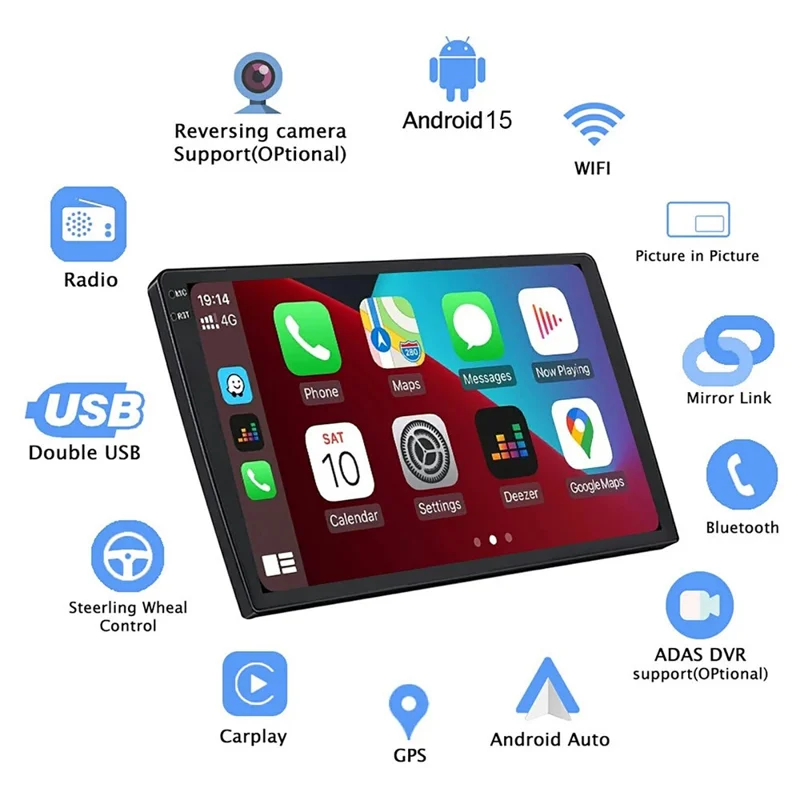 R915C 10.36 Inch 2K QLED 8+128GB Android 15 Wireless CarPlay GPS Car Stereo with 360 Degree Panoramic Camera - Black