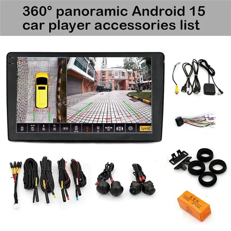 R915C 10.36 Inch 2K QLED 8+128GB Android 15 Wireless CarPlay GPS Car Stereo with 360 Degree Panoramic Camera - Black