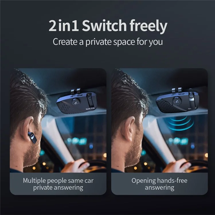 SP16 2 in 1 Portable Sun Visor Hands-free Bluetooth-compatible Speakerphone Smart Vibration Power ON Wireless Car Kit with Earphone/Back Clip Support for Siri Google Voice Control