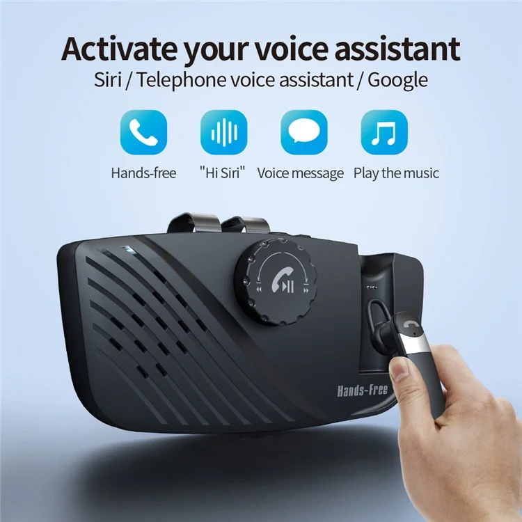 SP16 2 in 1 Portable Sun Visor Hands-free Bluetooth-compatible Speakerphone Smart Vibration Power ON Wireless Car Kit with Earphone/Back Clip Support for Siri Google Voice Control