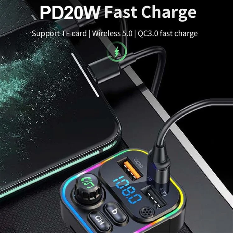 C17 PD 22,5w 4.5A Super Fast Fast Charging Support PD 20W Bluetooth FM MP3 -плеер Car Зарядное Устройство