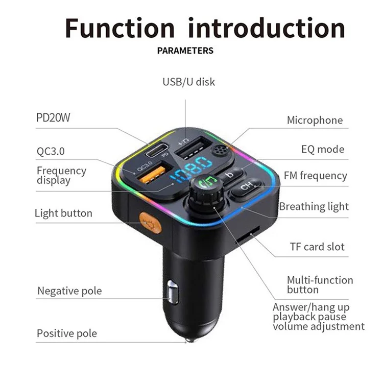 C17 PD 22.5W 4.5A Super Fast Charging Support PD 20W Bluetooth FM MP3 Player Car Charger