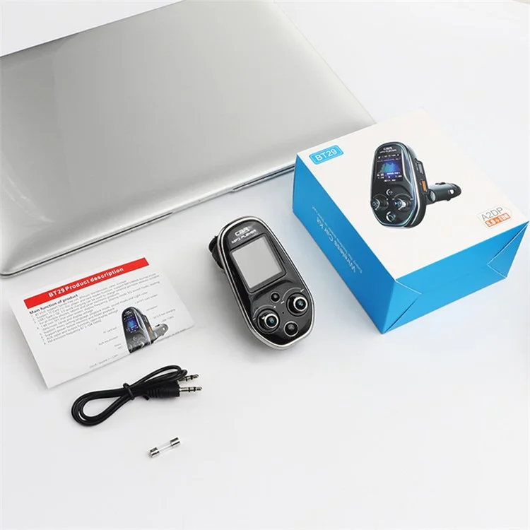 BT29 Farbbildschirm Spannungserkennungs Dual-USB-Bluetooth-MP3-Player Autoladegerät mit FM-Sender, AUX, TF, QC3.0 Schnellladefunktion