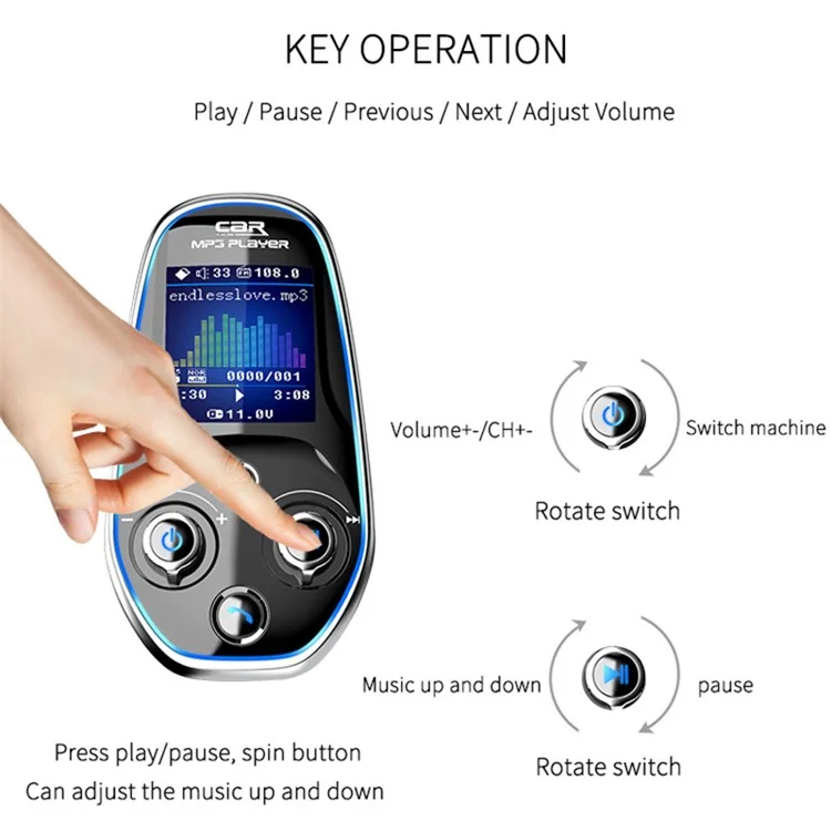 BT29 Farbbildschirm Spannungserkennungs Dual-USB-Bluetooth-MP3-Player Autoladegerät mit FM-Sender, AUX, TF, QC3.0 Schnellladefunktion