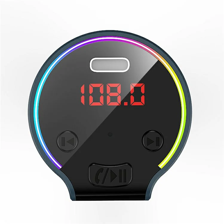 G61 Voltage Detection Car Bluetooth-compatible MP3 Player FM Transmitter USB QC3.0 + Type-C Phone Fast Charging Adapter with Colorful Light