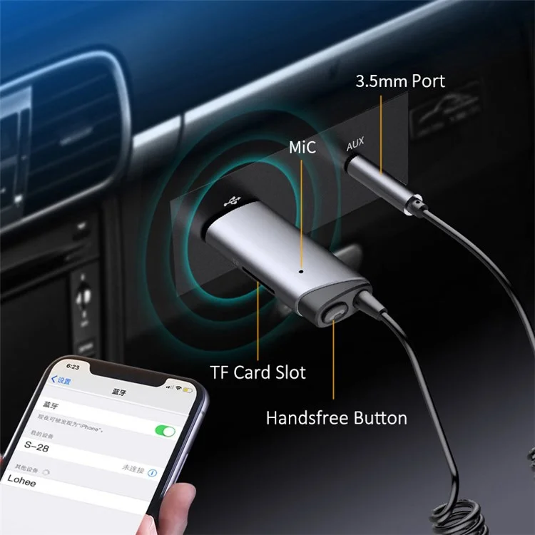 LOHEE S-28 Bluetooth 5.0 Receptor AUX Adaptador Conector Bluetooth Carro HD Chamada Bluetooth