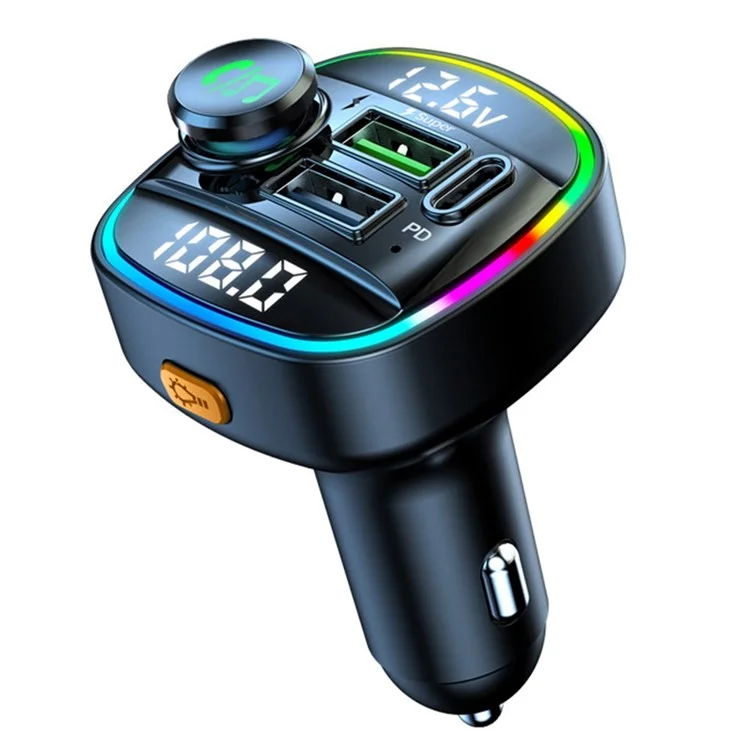 C22 Bluetooth-compatible FM Transmitter Hands-free Call Voltage Detection Car MP3 Music Player PD Type-C + Dual USB Car Charger