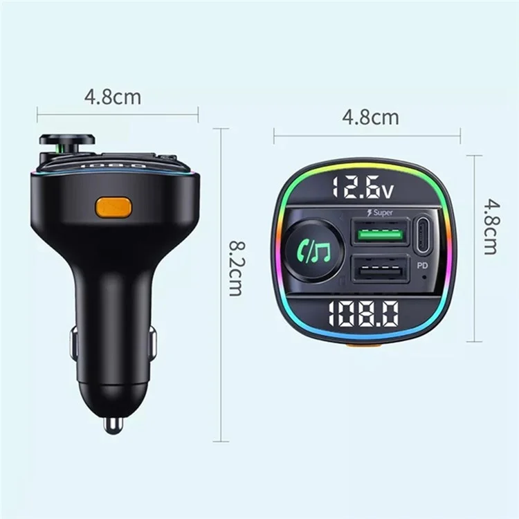 C22 Bluetooth-compatible FM Transmitter Hands-free Call Voltage Detection Car MP3 Music Player PD Type-C + Dual USB Car Charger
