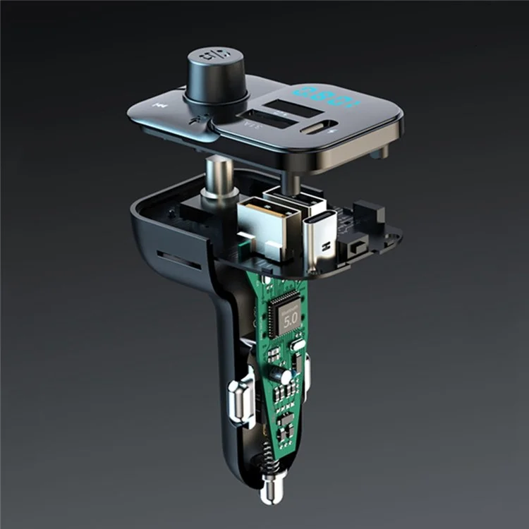 Bluetooth Hands-free Call Car MP3 Music Player FM Transmitter Type-C + Dual USB Car Charger with Colorful Light
