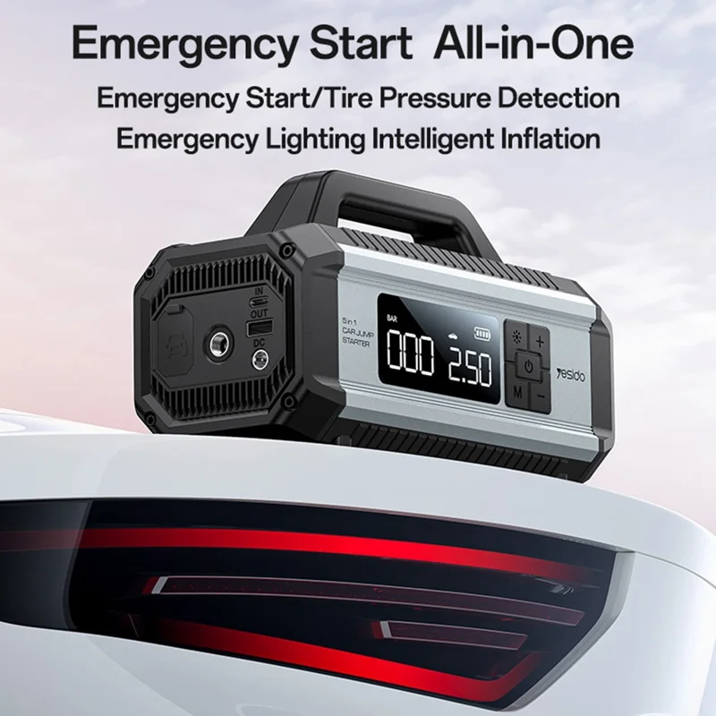 YESIDO VC13 5 in 1 Car Jump Starter 150PSI Tire Inflator Pump 10000mAh Power Bank with Emergency Light