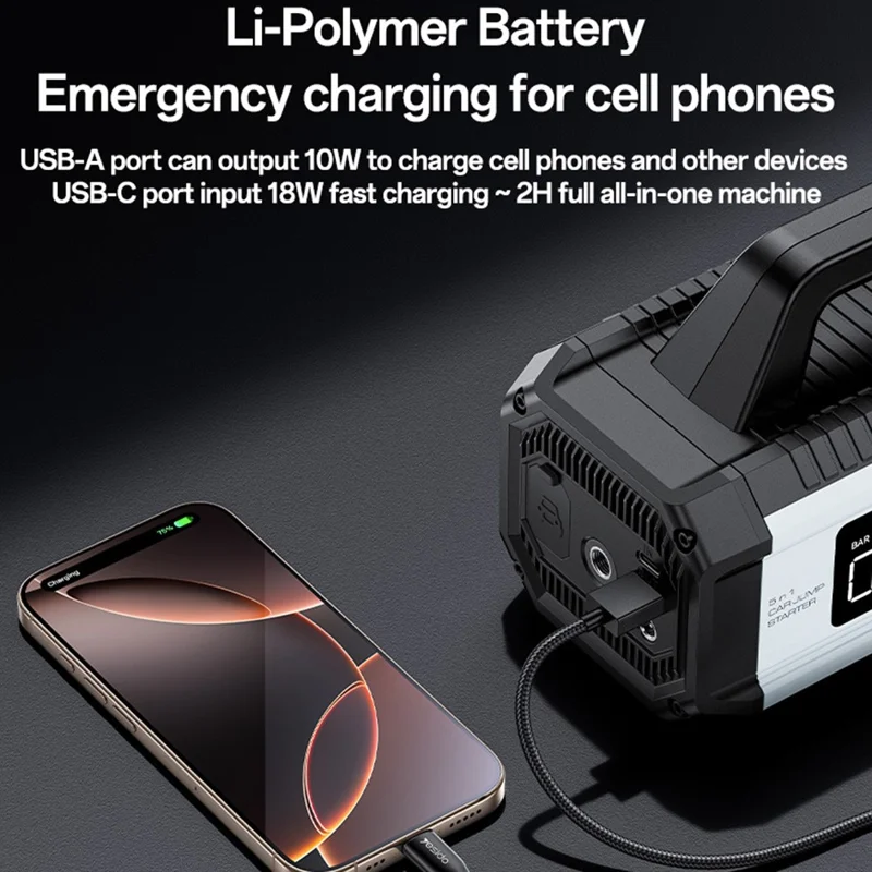 YESIDO VC13 5 in 1 Car Jump Starter 150PSI Tire Inflator Pump 10000mAh Power Bank with Emergency Light