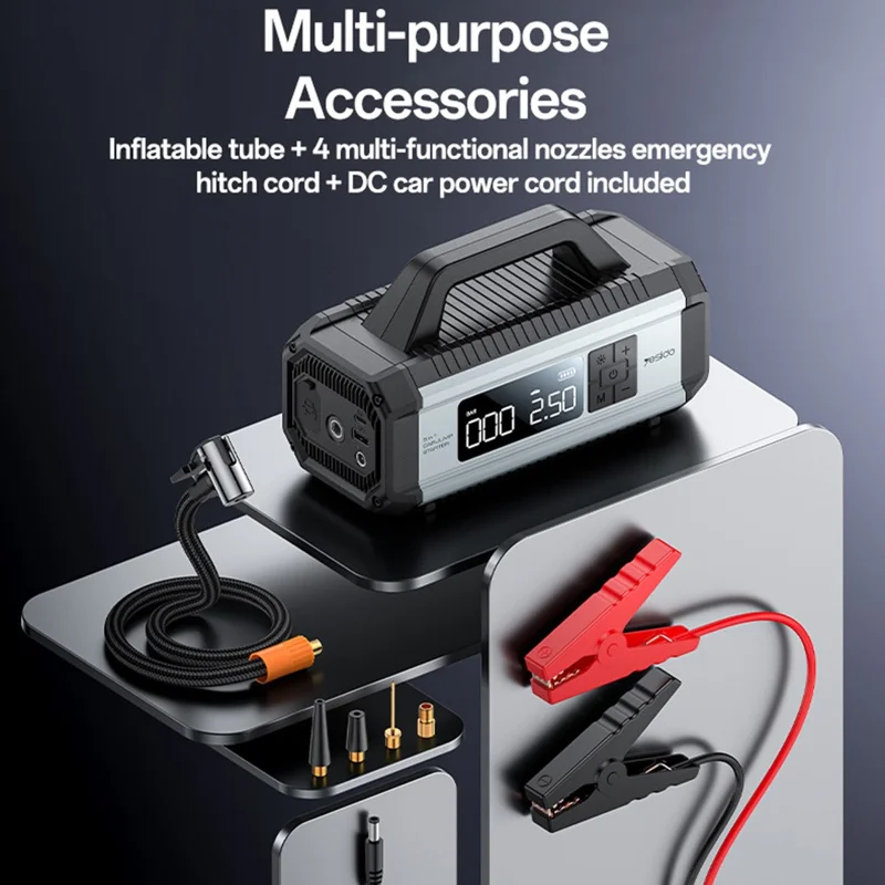 YESIDO VC13 5 in 1 Car Jump Starter 150PSI Tire Inflator Pump 10000mAh Power Bank with Emergency Light