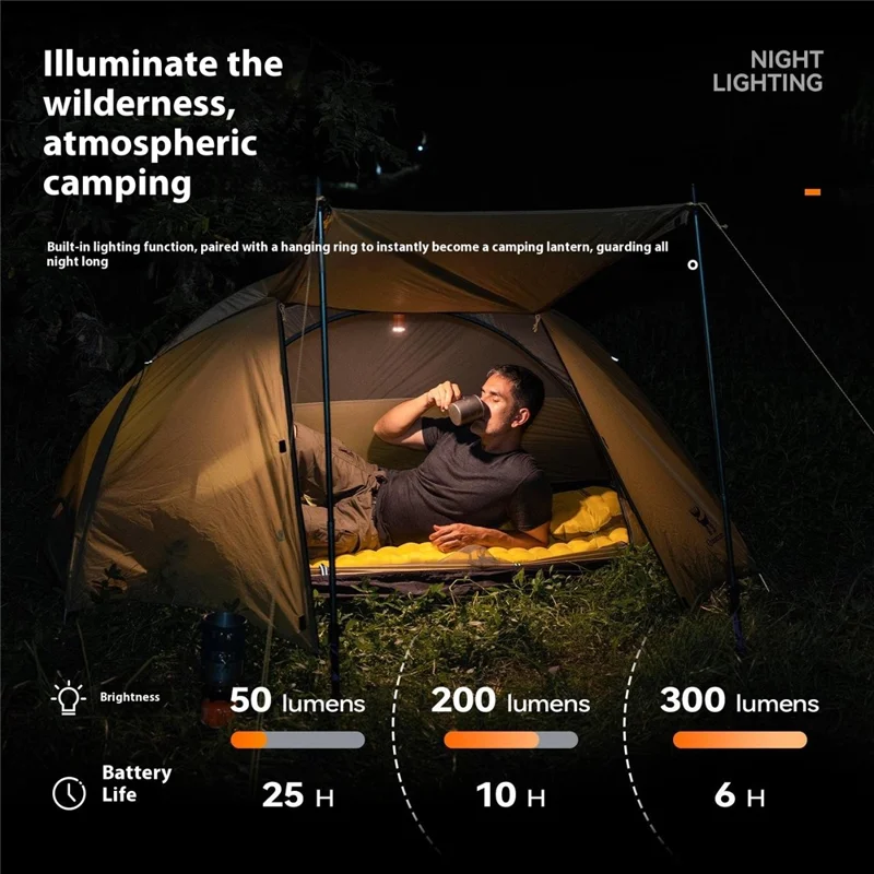 QUNATURE Bomba de Aire Eléctrica Mini Portátil para Exteriores con Lámpara de Camping Colgante, Aro Flotador e Inflador de Colchón de Aire - Naranja