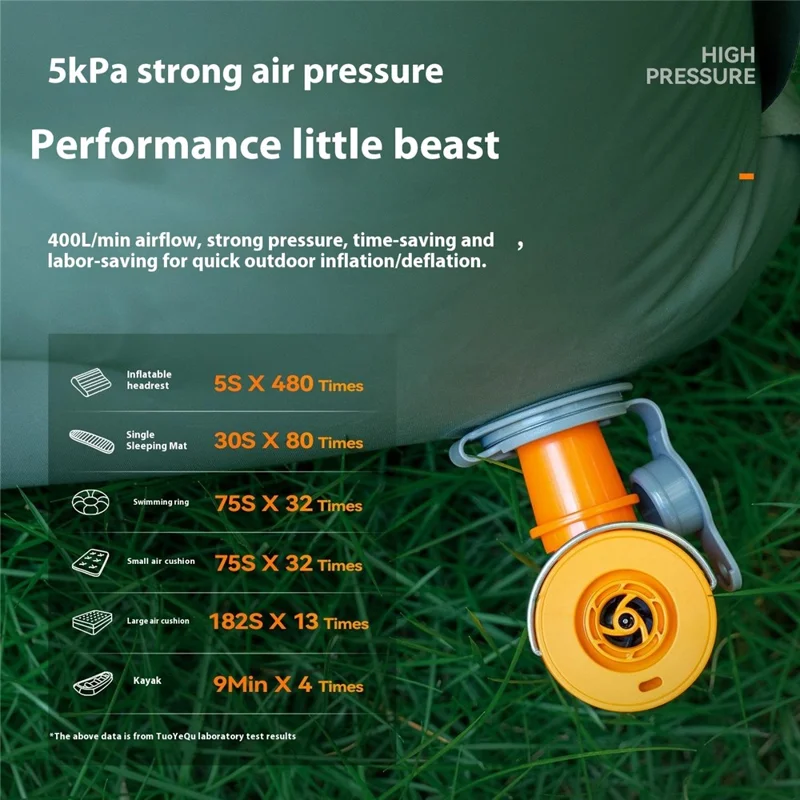 QUNATURE Bomba de Aire Eléctrica Mini Portátil para Exteriores con Lámpara de Camping Colgante, Aro Flotador e Inflador de Colchón de Aire - Naranja