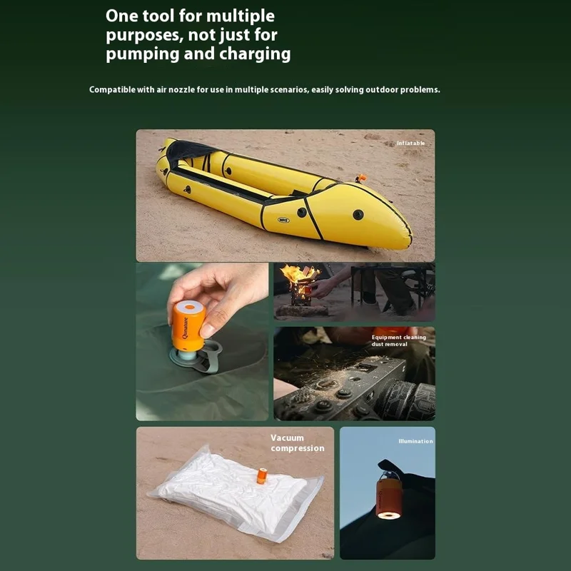QUNATURE Bomba de Aire Eléctrica Mini Portátil para Exteriores con Lámpara de Camping Colgante, Aro Flotador e Inflador de Colchón de Aire - Naranja
