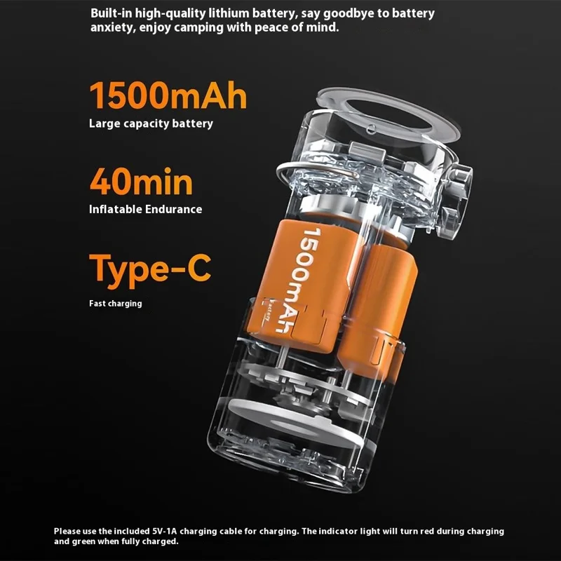 QUNATURE Bomba de Aire Eléctrica Mini Portátil para Exteriores con Lámpara de Camping Colgante, Aro Flotador e Inflador de Colchón de Aire - Naranja