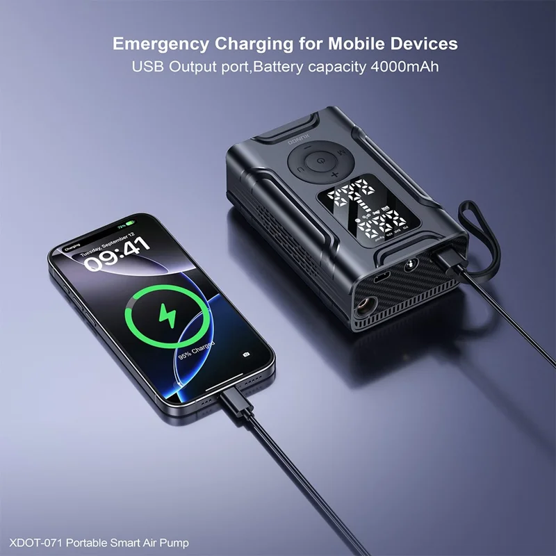 XUNDD XDOT-071 Auto Stop Portable Smart Air Pump Multipurpose Inflator with LED Flashlight Emergency Power Bank