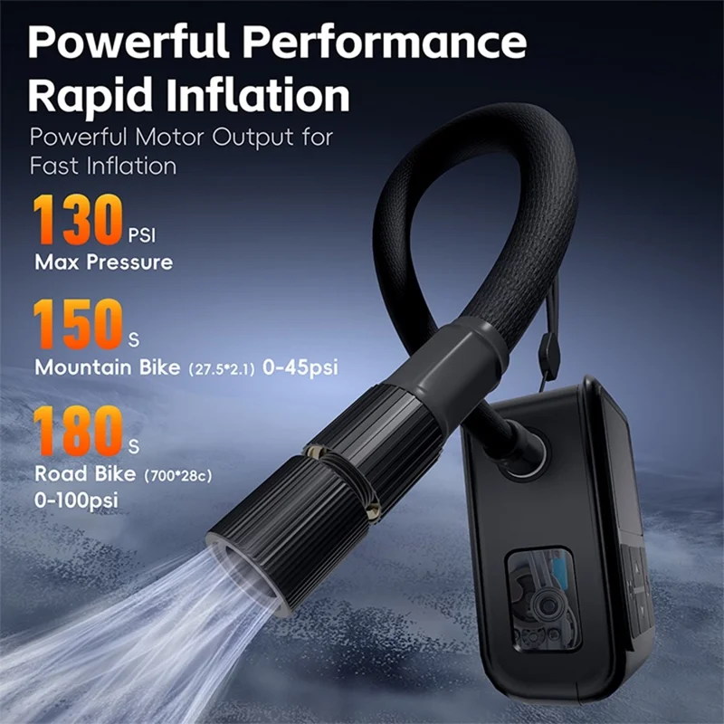 WEST BIKING YP0711196 High Pressure Electric Bike Pump Digital Display Portable Air Compressor for Bicycle Motorcycle Car - Black