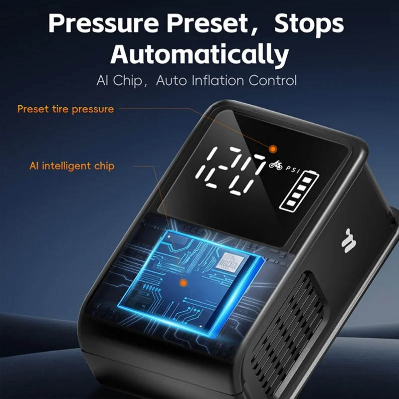 WEST BIKING YP0711196 High Pressure Electric Bike Pump Digital Display Portable Air Compressor for Bicycle Motorcycle Car - Black