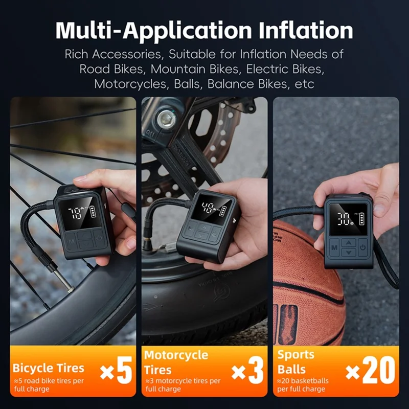 WEST BIKING YP0711196 High Pressure Electric Bike Pump Digital Display Portable Air Compressor for Bicycle Motorcycle Car - Black