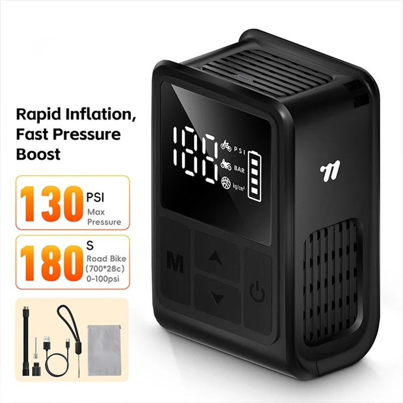 WEST BIKING YP0711196 High Pressure Electric Bike Pump Digital Display Portable Air Compressor for Bicycle Motorcycle Car - Black