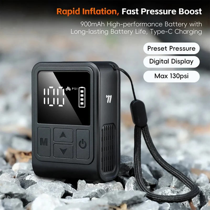 WEST BIKING YP0711196 High Pressure Electric Bike Pump Digital Display Portable Air Compressor for Bicycle Motorcycle Car - Black