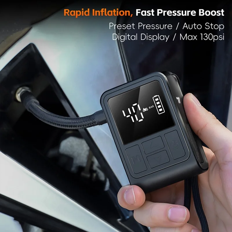 WEST BIKING YP0711196 High Pressure Electric Bike Pump Digital Display Portable Air Compressor for Bicycle Motorcycle Car - Black