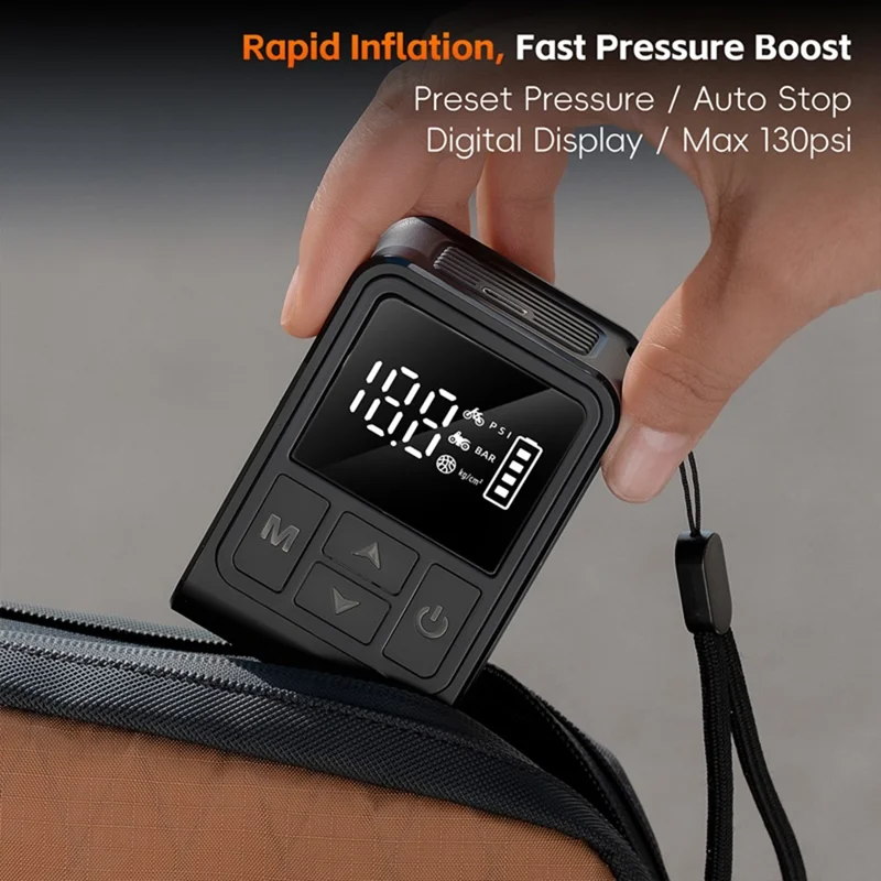 WEST BIKING YP0711196 High Pressure Electric Bike Pump Digital Display Portable Air Compressor for Bicycle Motorcycle Car - Black