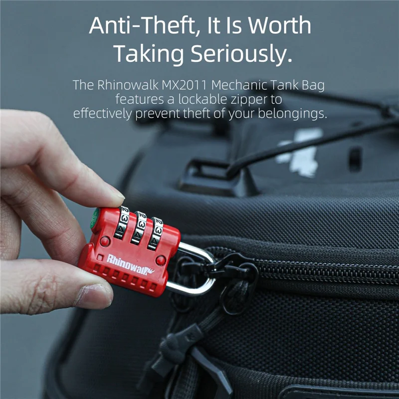 RHINOWALK XM10202 3-digit Combination Lock for Motorcycle Bag Zinc Alloy Anti-Theft Luggage Lock