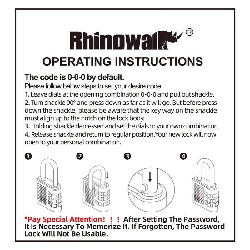 RHINOWALK XM10202 3-digit Combination Lock for Motorcycle Bag Zinc Alloy Anti-Theft Luggage Lock