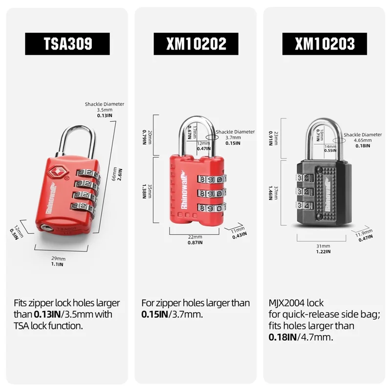 RHINOWALK XM10202 3-digit Combination Lock for Motorcycle Bag Zinc Alloy Anti-Theft Luggage Lock