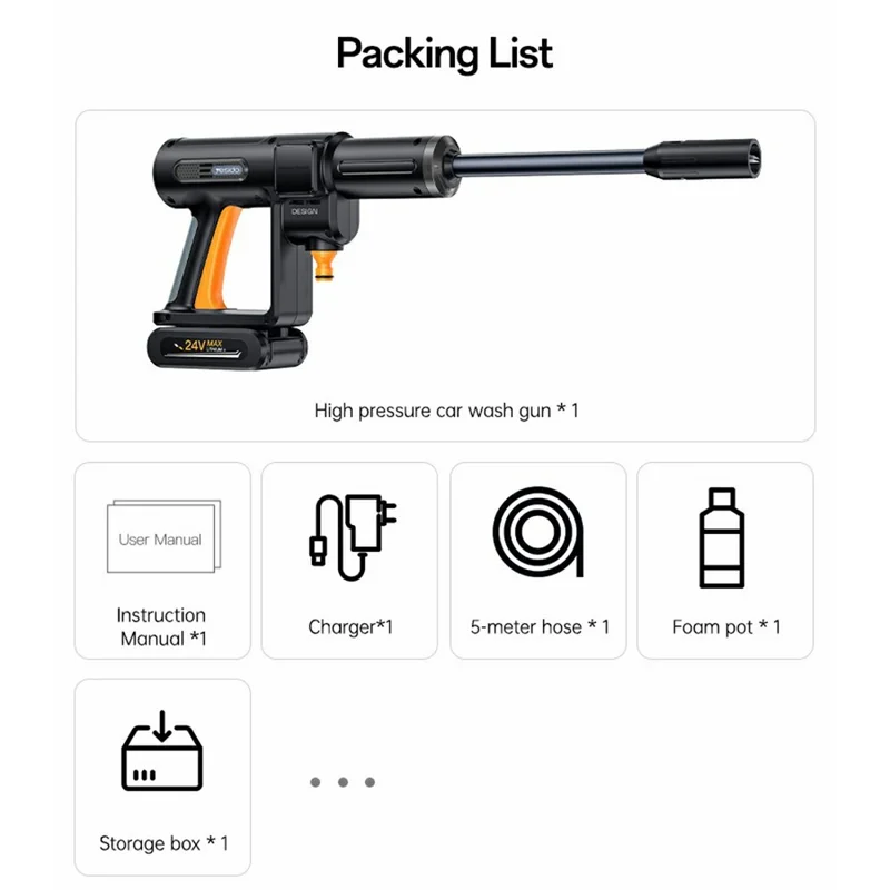YESIDO VC18 High Pressure Washer Gun 2 Gears Adjustable Cordless Car Cleaner with LED Display - UK Plug