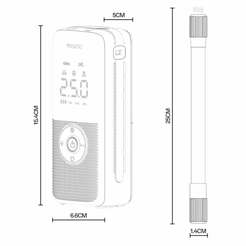 YESIDO VC17 Multi-function Wireless Tire Inflator for Car / Bicycle / Basketball Portable Air Compressor with LED Display