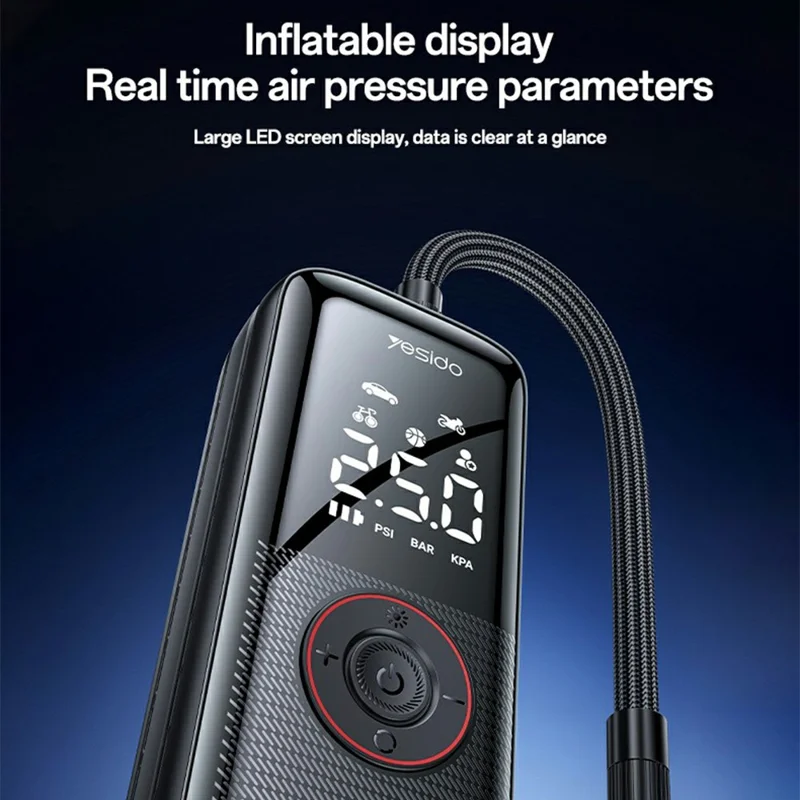 YESIDO VC17 Multi-function Wireless Tire Inflator for Car / Bicycle / Basketball Portable Air Compressor with LED Display