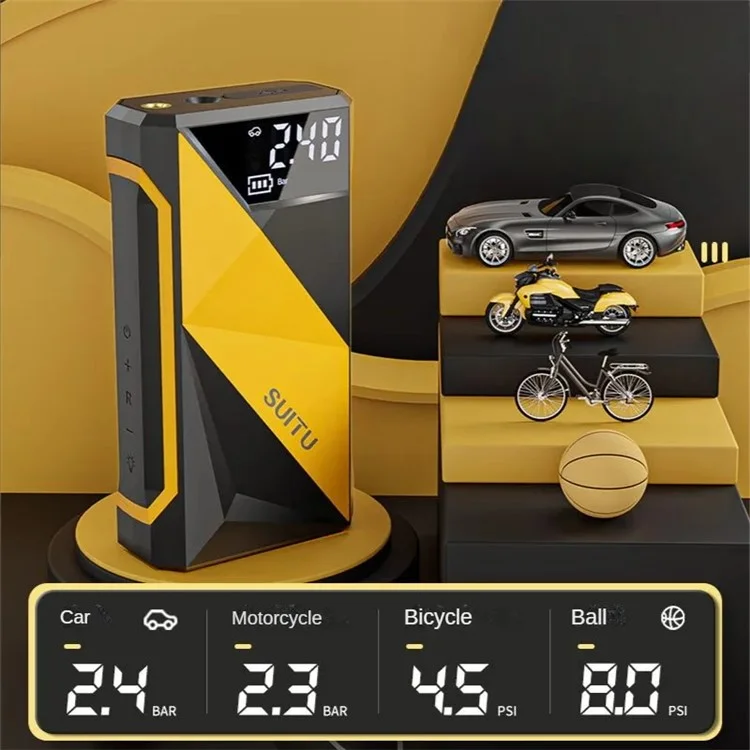 SUITU ST-9617 Bomba de Ar Sem Fio para Carro Compressor de Ar Portátil com Visor LCD Inflador de Pneus para Motocicleta Bicicleta