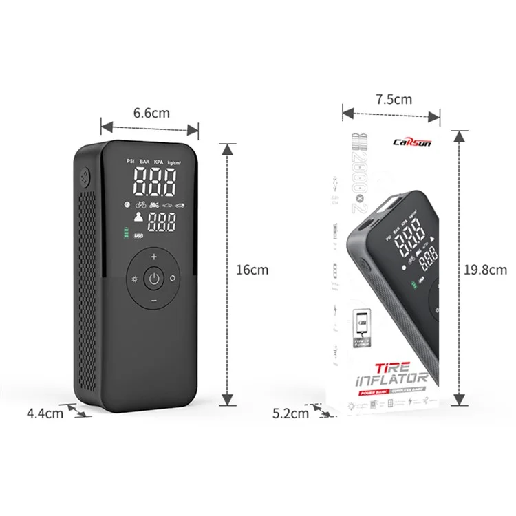 CARSUN C3106 Mini Portable Motorbike Air Pump Digital Display Car Inflatable Pump Support Power Bank Function