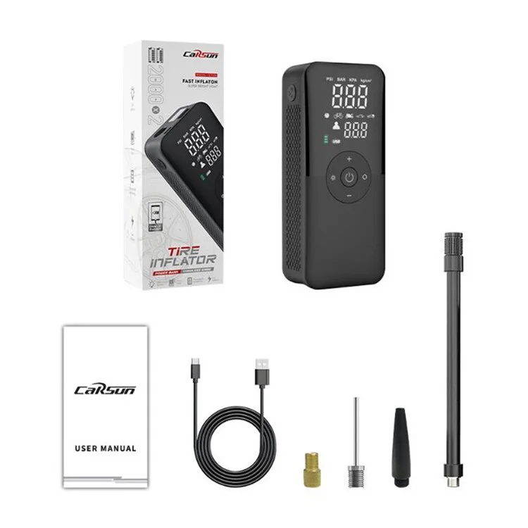 CARSUN C3106 Mini Portable Motorbike Air Pump Digital Display Car Inflatable Pump Support Power Bank Function