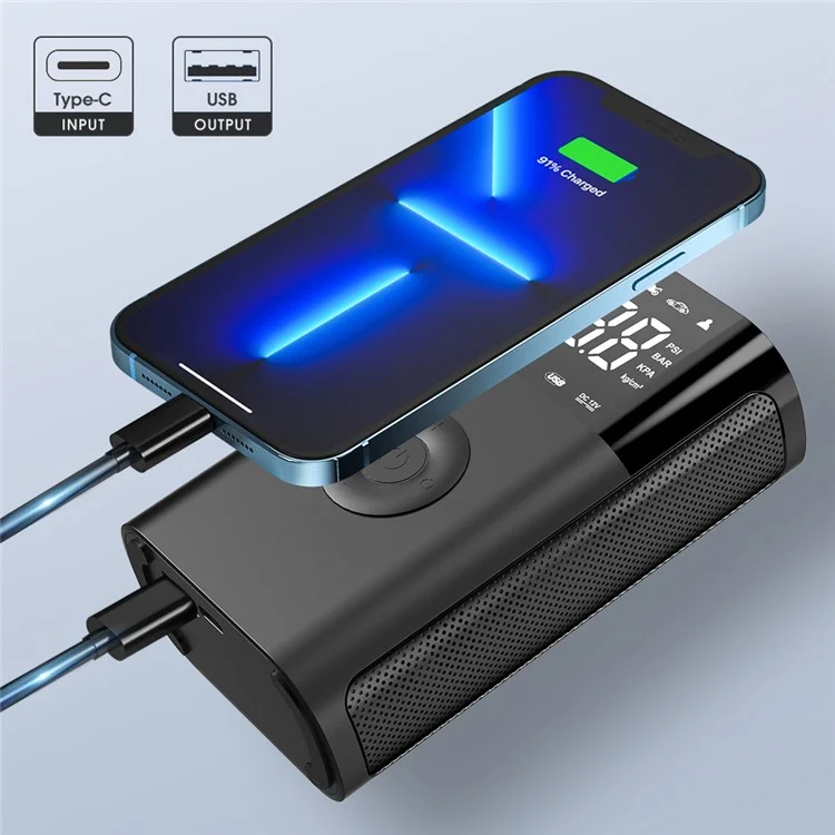 CARSUN T2191-2 Tragbare kabellose digitale Reifenaufpumpe mit Powerbank-Funktion für Autos