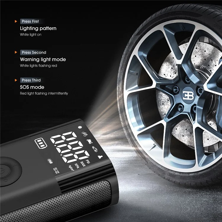 CARSUN T2191-2 Tragbare kabellose digitale Reifenaufpumpe mit Powerbank-Funktion für Autos