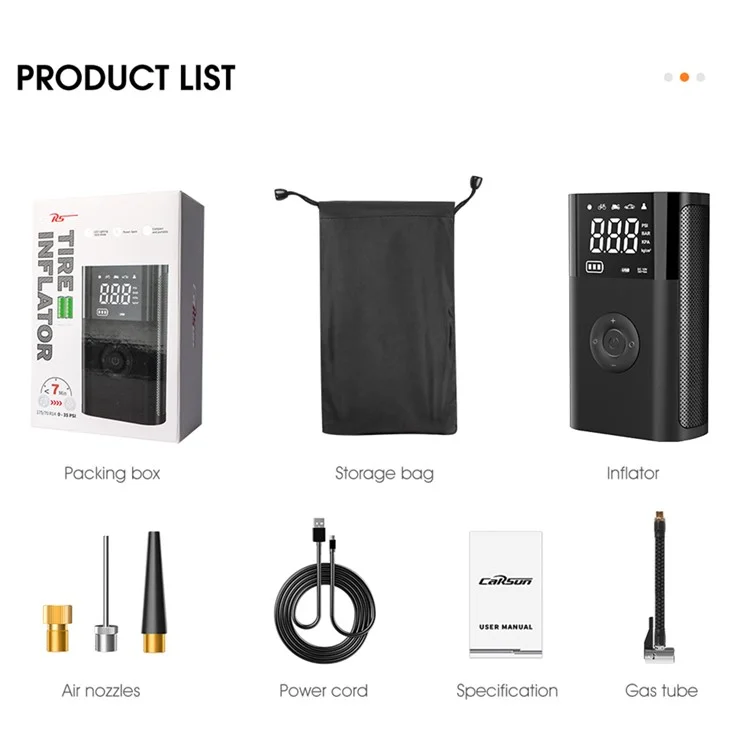 CARSUN T2191-2 Tragbare kabellose digitale Reifenaufpumpe mit Powerbank-Funktion für Autos