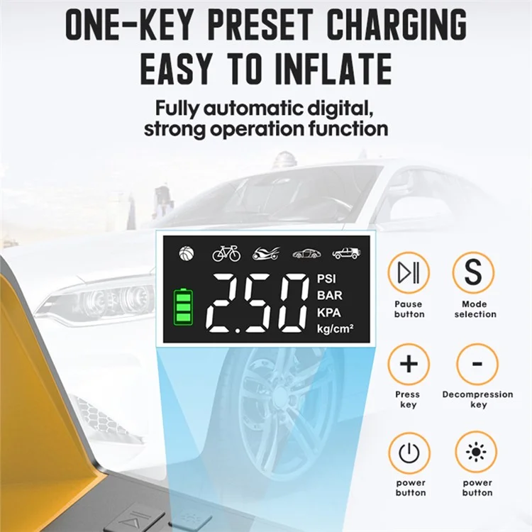 CARSUN c1809 Digital Tire Inflator DC 12V Car Air Compressor Pump with LED Light for Auto Car Motorcycles Bicycles