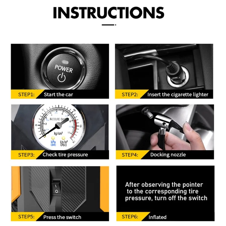 CARSUN c1399 Tire Inflator Portable Car Air Compressor 150PSI Tire Pump with Pressure Gauge and LED Light