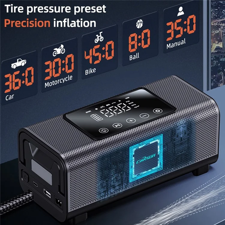 CARSUN T2500-2 Double Cylinder Smart Tire Inflator Digital Display Touch Screen Air Pump