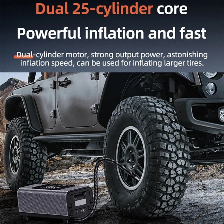 CARSUN T2500-2 Double Cylinder Smart Tire Inflator Digital Display Touch Screen Air Pump