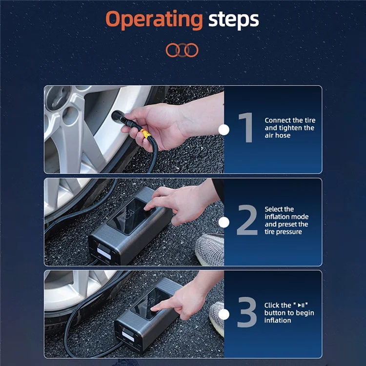 CARSUN T2500-2 Double Cylinder Smart Tire Inflator Digital Display Touch Screen Air Pump
