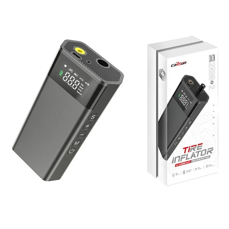 CARSUN C2812 Portable Air Pump Aluminum Alloy Digital Inflator with Light Power Bank Function