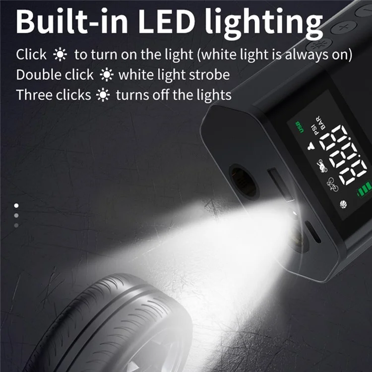 CARSUN C2812 Portable Air Pump Aluminum Alloy Digital Inflator with Light Power Bank Function